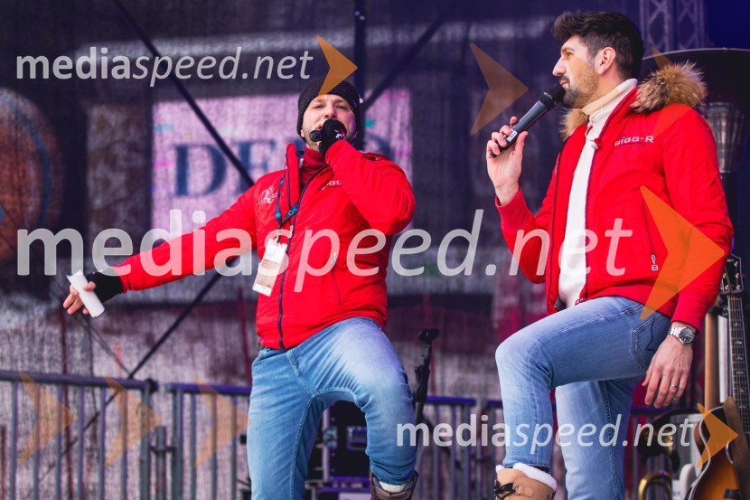  Jernej Tozon, pevec, skupina Čuki;  Miha Novak, skupina ČukiSvetovni pokal v alpskem smučanju za ženske Kranjska Gora 2025, slalom