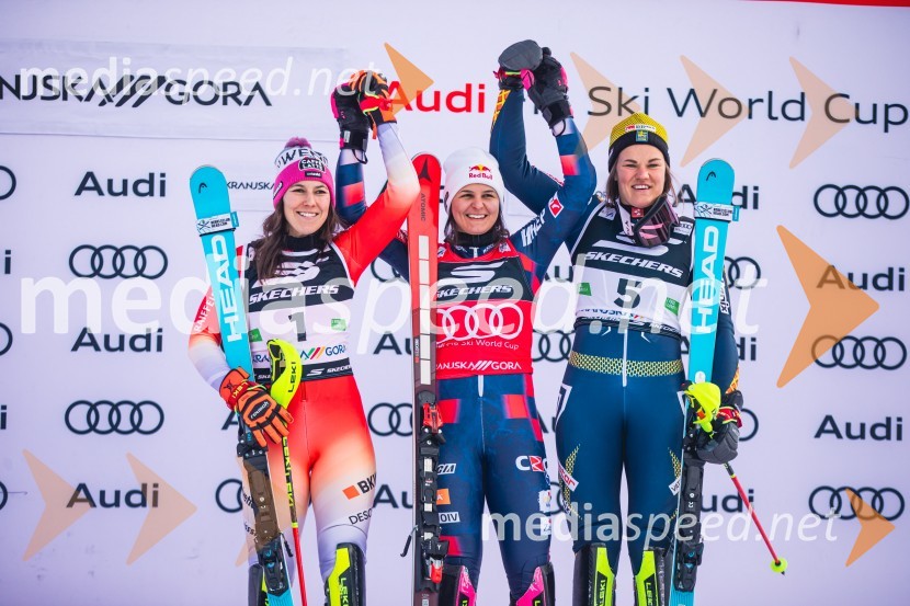  Wendy Holdener, smučarka (Švica);  Zrinka Ljutić, smučarka (Hrvaška);  Anna Swenn Larsson, smučarkaSvetovni pokal v alpskem smučanju za ženske Kranjska Gora 2025, slalom