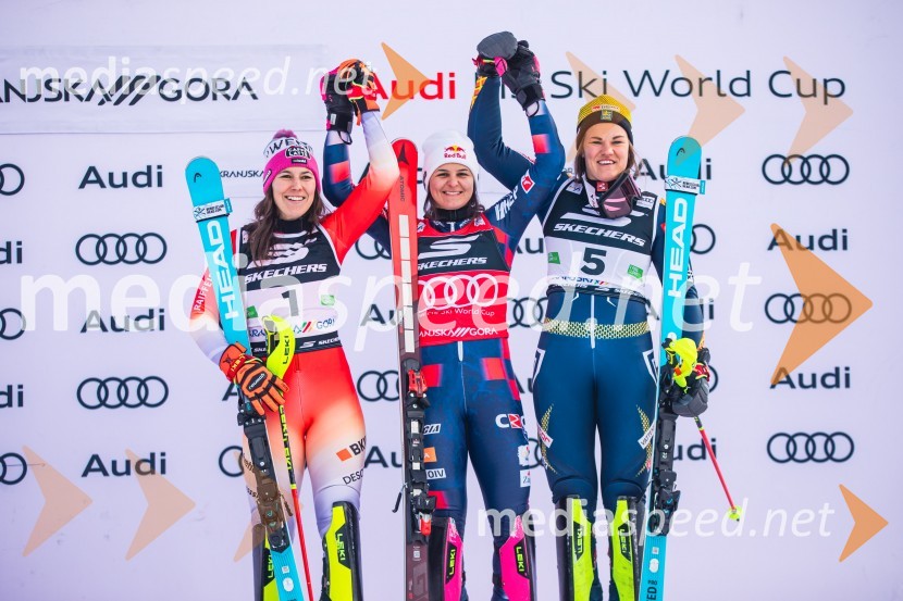  Wendy Holdener, smučarka (Švica);  Zrinka Ljutić, smučarka (Hrvaška);  Anna Swenn Larsson, smučarkaSvetovni pokal v alpskem smučanju za ženske Kranjska Gora 2025, slalom