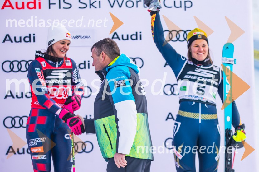  Zrinka Ljutić, smučarka (Hrvaška);  Janez Bijol,  direktor podjetja Bijol d.o.o., predsednik Zbora alpskih disciplin, Smučarska zveza Slovenije;  Anna Swenn Larsson, smučarkaSvetovni pokal v alpskem smučanju za ženske Kranjska Gora 2025, slalom