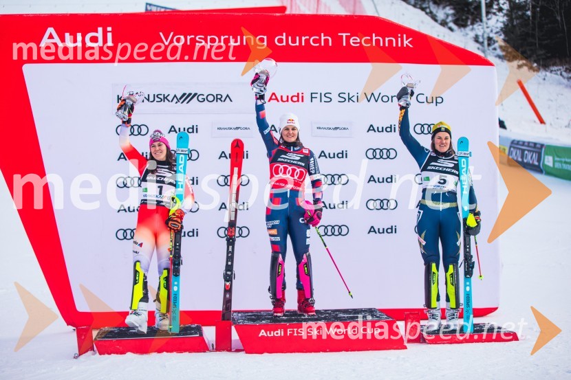  Wendy Holdener, smučarka (Švica);  Zrinka Ljutić, smučarka (Hrvaška);  Anna Swenn Larsson, smučarkaSvetovni pokal v alpskem smučanju za ženske Kranjska Gora 2025, slalom
