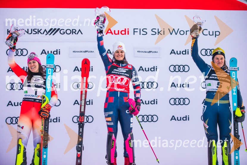  Wendy Holdener, smučarka (Švica);  Zrinka Ljutić, smučarka (Hrvaška);  Anna Swenn Larsson, smučarkaSvetovni pokal v alpskem smučanju za ženske Kranjska Gora 2025, slalom