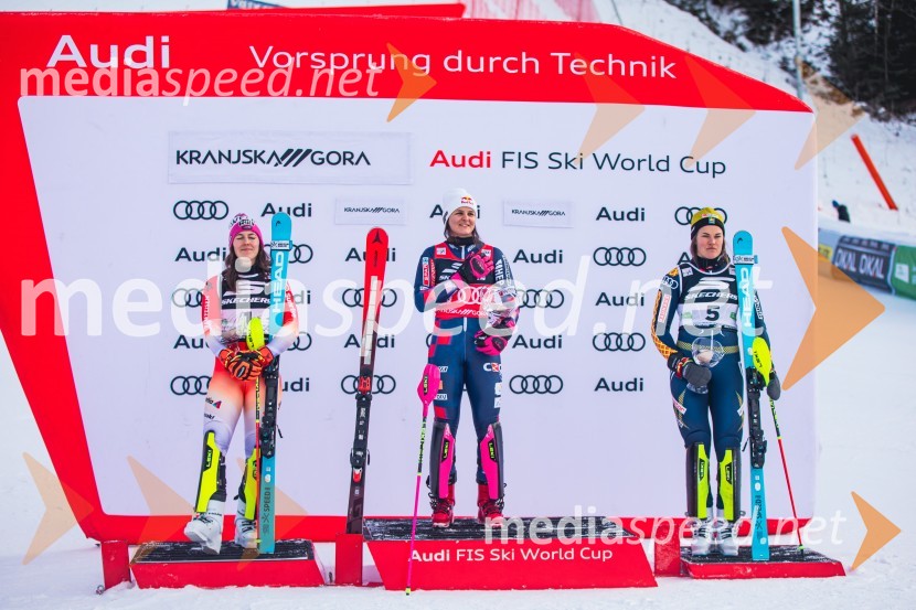  Wendy Holdener, smučarka (Švica);  Zrinka Ljutić, smučarka (Hrvaška);  Anna Swenn Larsson, smučarkaSvetovni pokal v alpskem smučanju za ženske Kranjska Gora 2025, slalom