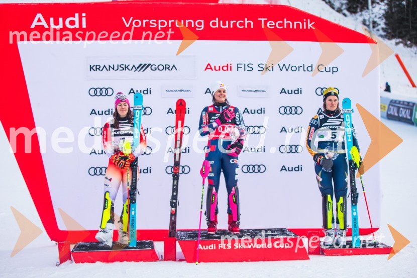  Wendy Holdener, smučarka (Švica);  Zrinka Ljutić, smučarka (Hrvaška);  Anna Swenn Larsson, smučarkaSvetovni pokal v alpskem smučanju za ženske Kranjska Gora 2025, slalom