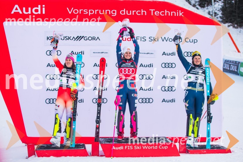  Wendy Holdener, smučarka (Švica);  Zrinka Ljutić, smučarka (Hrvaška);  Anna Swenn Larsson, smučarkaSvetovni pokal v alpskem smučanju za ženske Kranjska Gora 2025, slalom