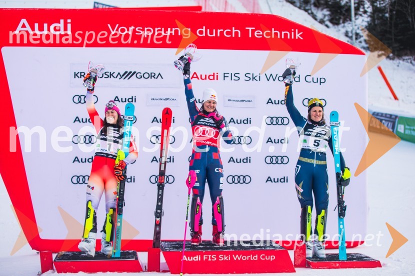  Wendy Holdener, smučarka (Švica);  Zrinka Ljutić, smučarka (Hrvaška);  Anna Swenn Larsson, smučarkaSvetovni pokal v alpskem smučanju za ženske Kranjska Gora 2025, slalom