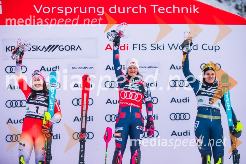  Wendy Holdener, smučarka (Švica);  Zrinka Ljutić, smučarka (Hrvaška);  Anna Swenn Larsson, smučarkaSvetovni pokal v alpskem smučanju za ženske Kranjska Gora 2025, slalom