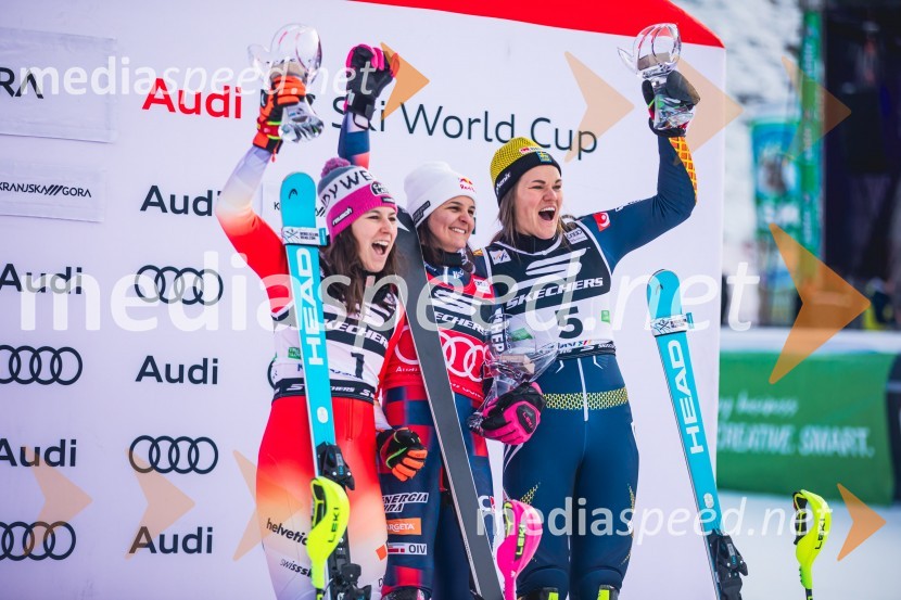  Wendy Holdener, smučarka (Švica);  Zrinka Ljutić, smučarka (Hrvaška);  Anna Swenn Larsson, smučarkaSvetovni pokal v alpskem smučanju za ženske Kranjska Gora 2025, slalom