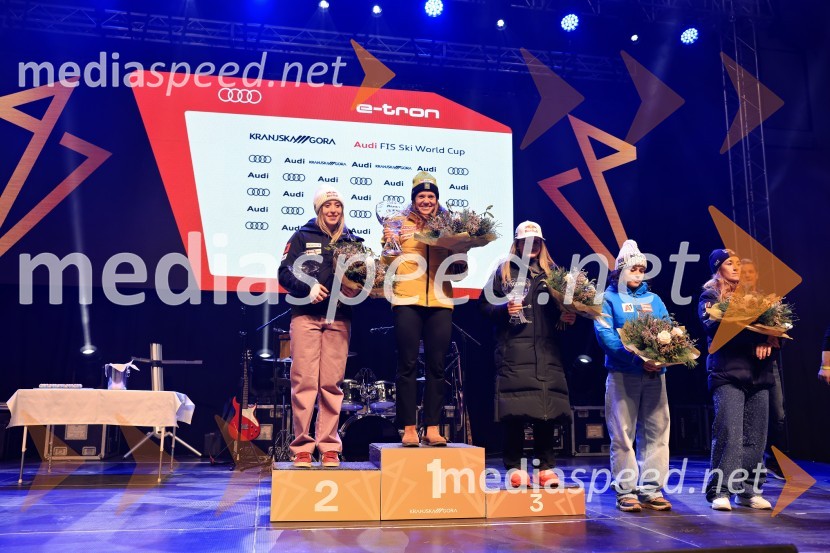  Lara Colturi, smučarka (Albanija);  Sara Hector, smučarka (Švedska);  Alice Robinson, smučarka (Novazelendija)Sobotna podelitev in žreb, Svetovni pokal v alpskem smučanju za ženske Kranjska Gora 2025