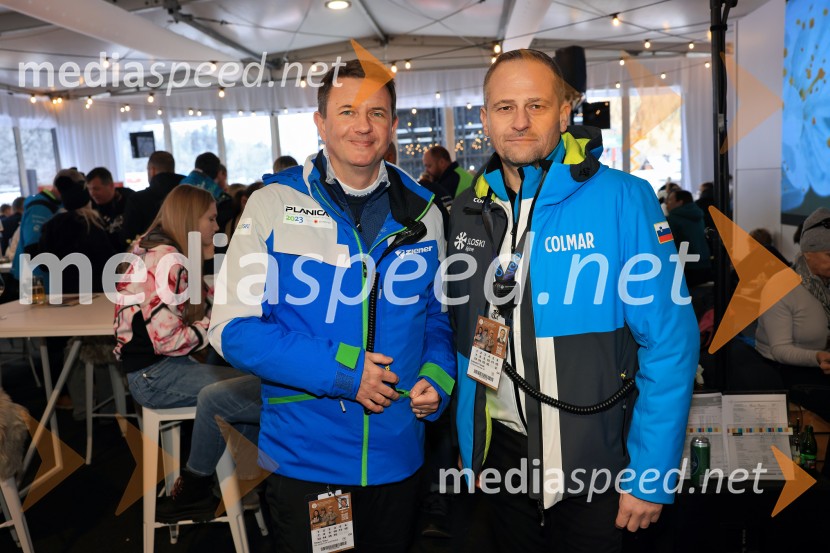  Tomi Trbovc, PR, Smučarska zveza Slovenije;  Tomaž Šušteršič, generalni sekretar organizacijskega komiteja PlanicaSvetovni pokal v alpskem smučanju za ženske Kranjska Gora 2025, VIP druženje sobota