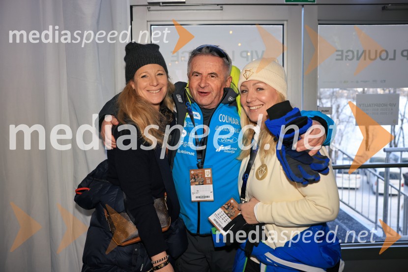  Urška Hrovat, nekdanja smučarka;  Matjaž Kranjc, trener;  Ana DolharSvetovni pokal v alpskem smučanju za ženske Kranjska Gora 2025, VIP druženje sobota