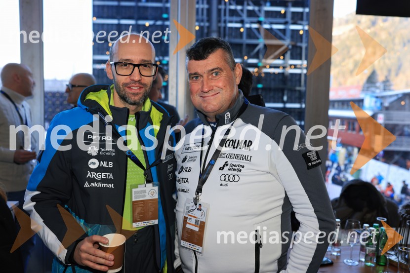  Luka Steiner, predsednik, Smučarska zveza Slovenije;  Janez Bijol,  direktor podjetja Bijol d.o.o., predsednik Zbora alpskih disciplin, Smučarska zveza SlovenijeSvetovni pokal v alpskem smučanju za ženske Kranjska Gora 2025, VIP druženje sobota