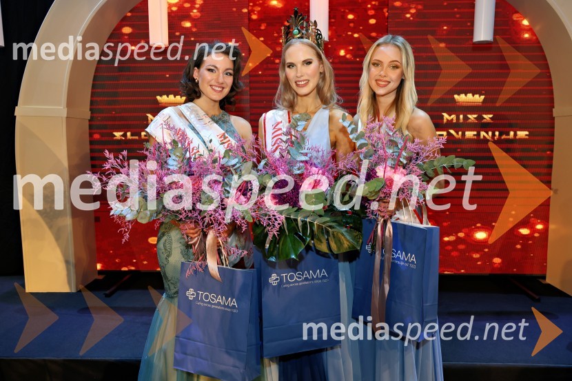  Katja Zver, prva spremljevalka, Miss Slovenije 2024;  Amadea Zupan, Miss Slovenia 2024;  ... Miss Slovenije 2024