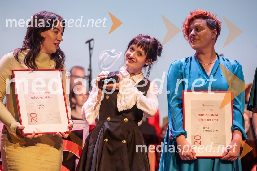 mag. Staša Velcl, Krka; mag. Rebeka Kropivšek Leskovar,  razvojna inženirka, Interblock;  Urša Skerbiš Štok, Pipistrel Vertical SolutionsInženirka leta 2024 je Rebeka Kropivšek Leskovar