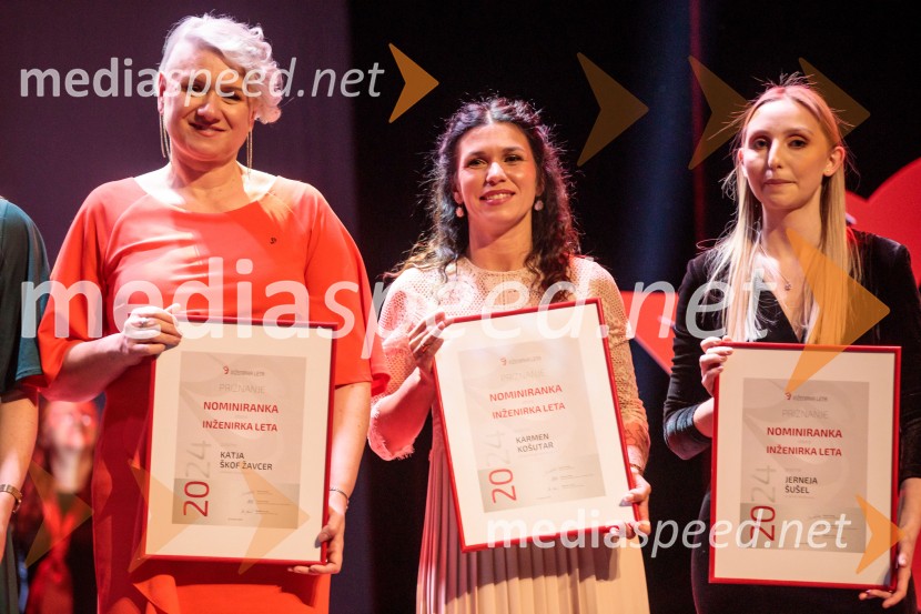  Katja  Škof Žavcer, Comtrade Gaming;  Karmen Košutar, DRI upravljanje investicij;  Jerneja  Šušel, Sij Metal RavneInženirka leta 2024 je Rebeka Kropivšek Leskovar