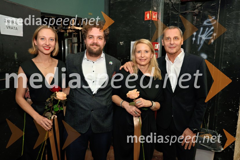  Lara Ekar Grlj, koreografinja;  Luka Marcen, režiser;  Tatjana Doma, dramaturginja SLG Celje;  Danilo Rošker, direktor SNG MariborJančarjev roman In ljubezen tudi na odru Drame SNG Maribor