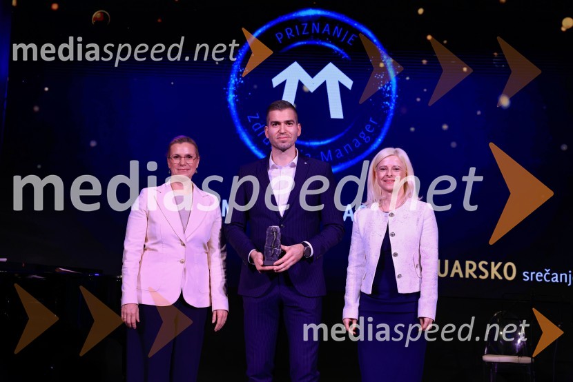  Tanja Subotić Levanič, direktorica korporativnih odnosov, Pivovarna Laško Union;  Samo Kumar, generalni direktor podjetja Bankart ter mladi manager leta 2024;  Ksenija Klampfer, ministrica za digitalno preobrazboFranjo Bobinac je prejemnik priznanja za življenjsko delo na področju managementa 2024