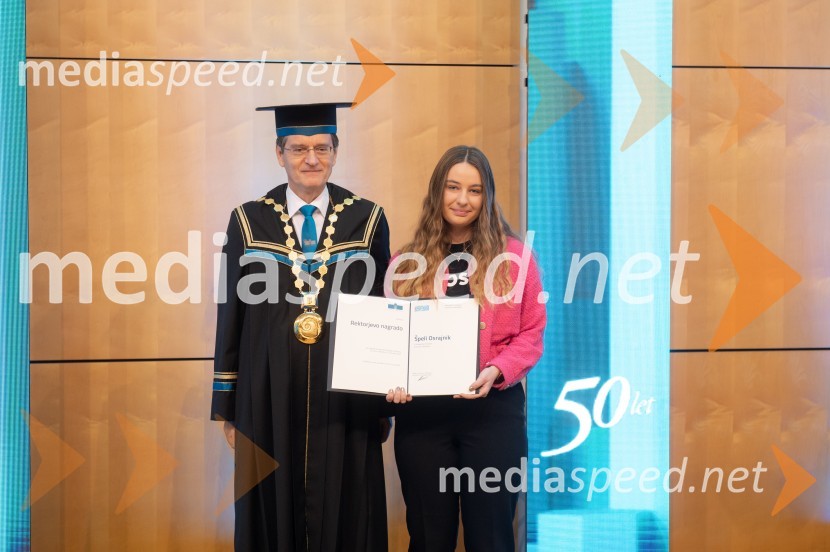 prof. dr. Zdravko Kačič, rektor Univerze v Mariboru;  Špela  Osrajnik, Pedagoška fakultetaRektorjev dan Univerze v Mariboru 2025