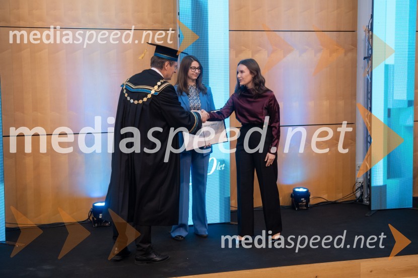 prof. dr. Zdravko Kačič, rektor Univerze v Mariboru;  Patricija Glavica, Pravna fakulteta;  Vita Višič, Pravna fakultetaRektorjev dan Univerze v Mariboru 2025