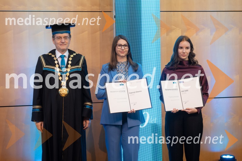 prof. dr. Zdravko Kačič, rektor Univerze v Mariboru;  Patricija Glavica, Pravna fakulteta;  Vita Višič, Pravna fakultetaRektorjev dan Univerze v Mariboru 2025