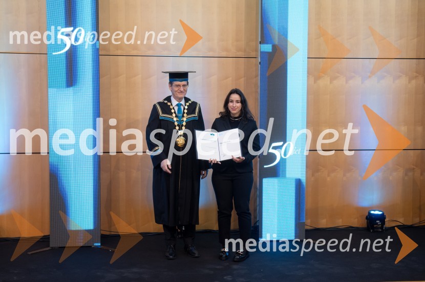 prof. dr. Zdravko Kačič, rektor Univerze v Mariboru;  Neva Merčnik, Fakulteta za kmetijstvo in biosistemske vedeRektorjev dan Univerze v Mariboru 2025