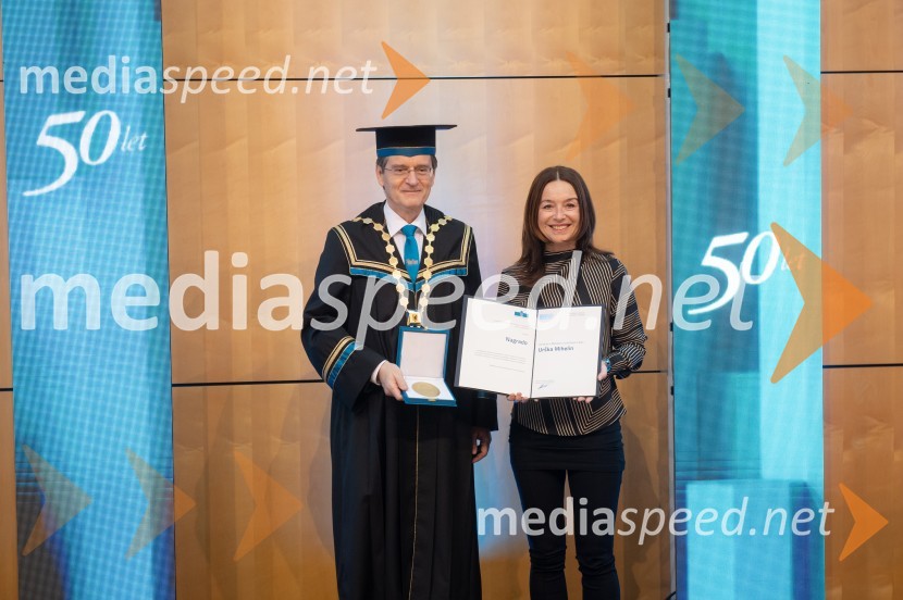 prof. dr. Zdravko Kačič, rektor Univerze v Mariboru;  Urška Mihelin, Fakulteta za kemijo in kemijsko tehnologijoRektorjev dan Univerze v Mariboru 2025