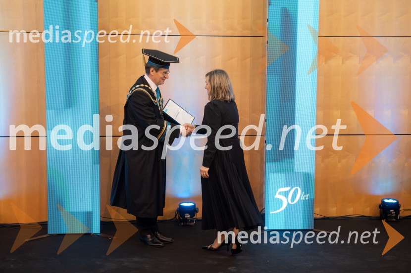 prof. dr. Zdravko Kačič, rektor Univerze v Mariboru; mag. Jelka Rakun, Medicinska fakultetaRektorjev dan Univerze v Mariboru 2025