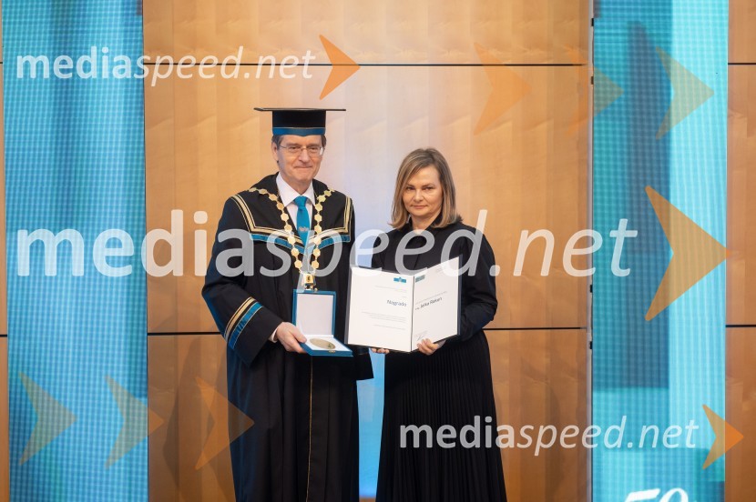 prof. dr. Zdravko Kačič, rektor Univerze v Mariboru; mag. Jelka Rakun, Medicinska fakultetaRektorjev dan Univerze v Mariboru 2025