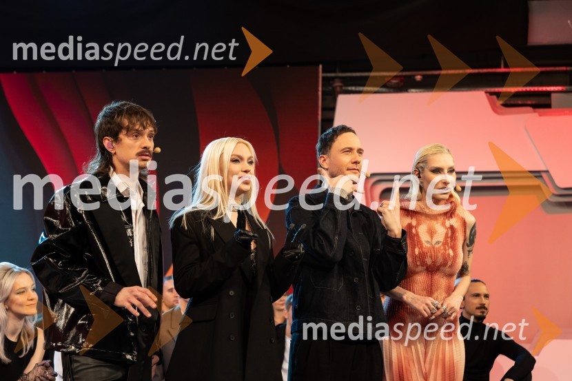  Gregor  Strasbergar, glasbena skupina MRFY;  July  Jones, pevka;  Klemen Slakonja, igralec, komik in TV voditelj;  Sara Briški Cirman - Raiven, pevka, harfistkaKlemen Slakonja je zmagovalec izbora EMA 2025