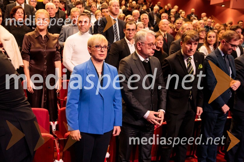 dr. Nataša Pirc Musar, predsednica Republike Slovenije;  Matjaž Han, minister za gospodarstvo, turizem in šport; mag. Borut Sajovic, minister za obrambo RS60. podelitev Bloudkovih priznanj za leto 2024