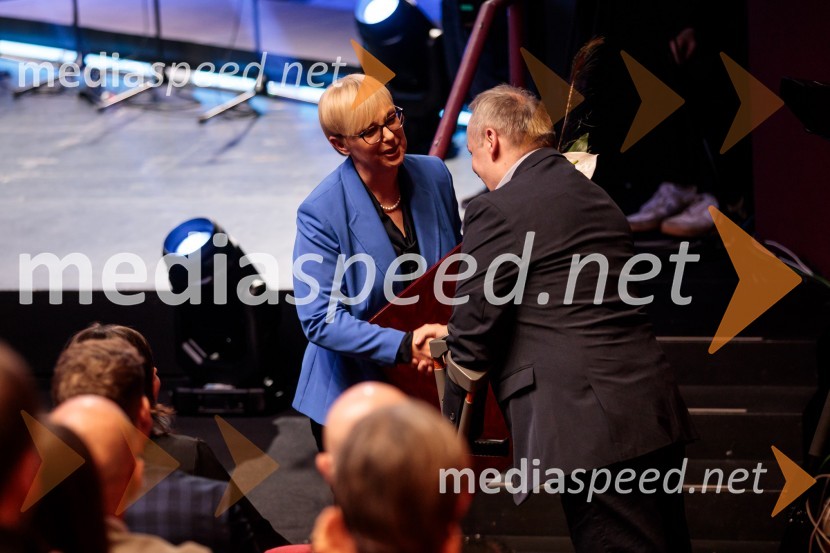 dr. Nataša Pirc Musar, predsednica Republike Slovenije;   Franček  Gorazd Tiršek, slovenski paraolimpijec in strelec60. podelitev Bloudkovih priznanj za leto 2024
