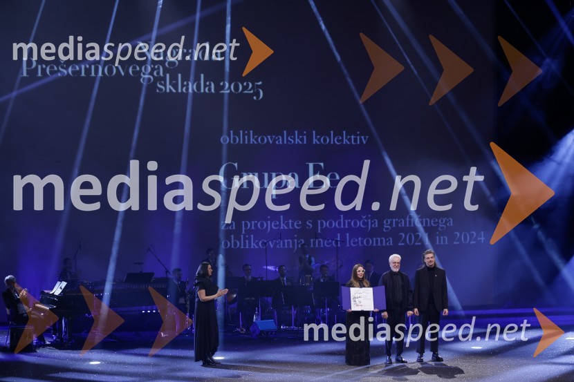  Zdenka Badovinac, kustosinja;  Mina  Žabnikar- Mina Fina, umetnica;  Damjan Ilić;  Ivian Kan  MujezinovićDržavna proslava ob slovenskem kulturnem prazniku s podelitvijo Prešernovih nagrad