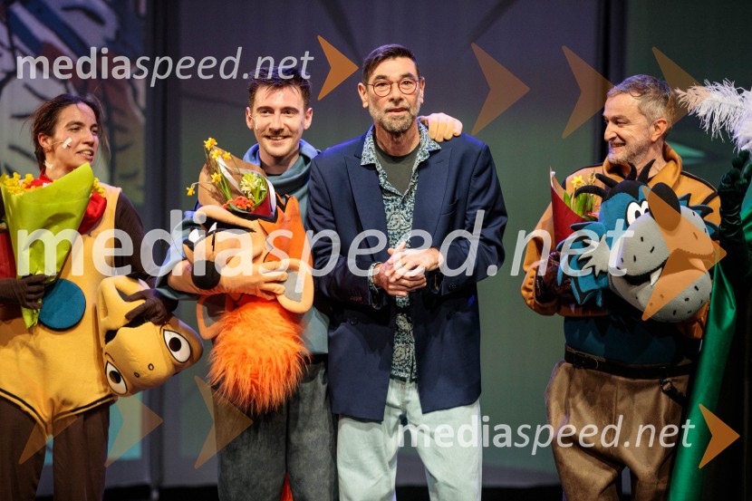  Klara Kastelec, igralka;  Jurica Marčec;  Matjaž Pograjc, režiser;  Ivan Peternelj, igralecDogodivščine Zvitorepca, Trdonje in Lakotnika, premiera predstave v SMG Ljubljana