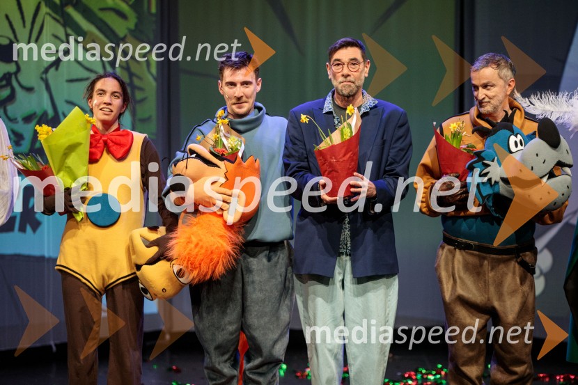  Klara Kastelec, igralka;  Jurica Marčec;  Matjaž Pograjc, režiser;  Ivan Peternelj, igralecDogodivščine Zvitorepca, Trdonje in Lakotnika, premiera predstave v SMG Ljubljana