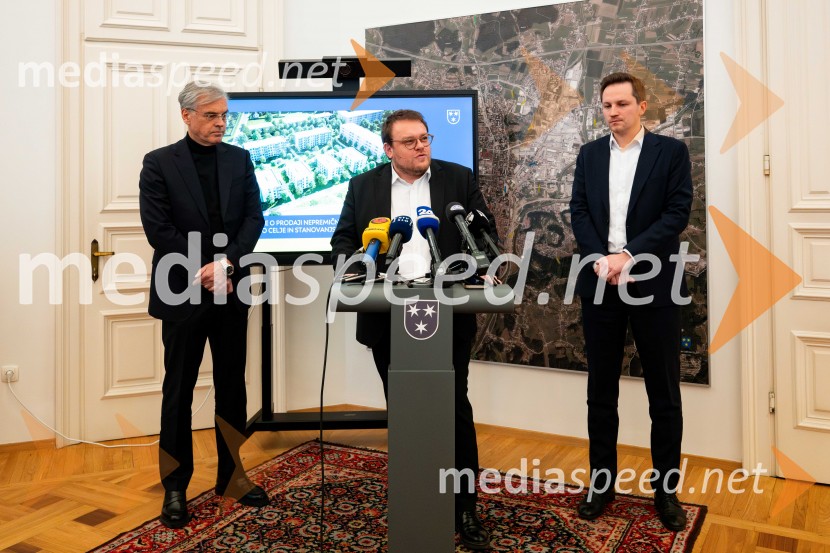  Črtomir Remec, direktor Stanovanjskega sklada;  Simon Maljevac, Minister za solidarno prihodnost;  Matija Kovač, župan, MO CeljeStanovanjski sklad RS bo v Celju gradil nova najemna stanovanja