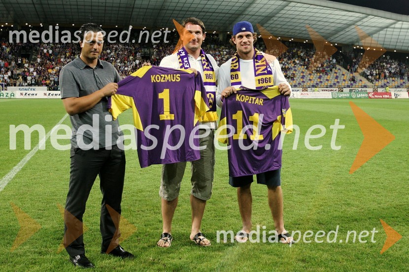 Zlatko Zahovič, športni direktor NK Maribor, Primož Kozmus, svetovni in olimpijski prvak v metu kladiva ter Anže Kopitar, hokejistNogometna tekma NK Maribor - NK Sparta Praga, kvalifikacije za ligo Europa