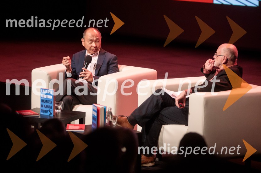  Francis Fukuyama, politolog in politični ekonomist; dr. Rudi Rizman, zagovornik človekovih pravicFabula v teoriji s Francisom Fukuyamo, Cankarjev dom