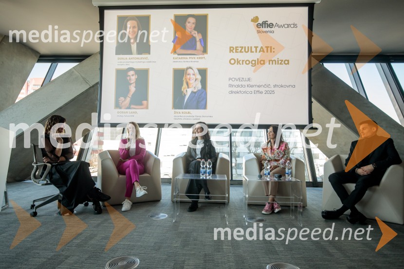  Rinalda Klemenčič, strokovna direktorica Effie Slovenija 2025;  Živa Kolbl, docentka za področje trženja, Ekonomska fakulteta, Univerza v Ljubljani;  Dunja Antonijević, vodja produktnega marketinga, Krka;  Katarina Pivk Kreft, direktorica, Kotányi Slovenija;  Goran Lang, strateg, Futura DDB2. Effie dan