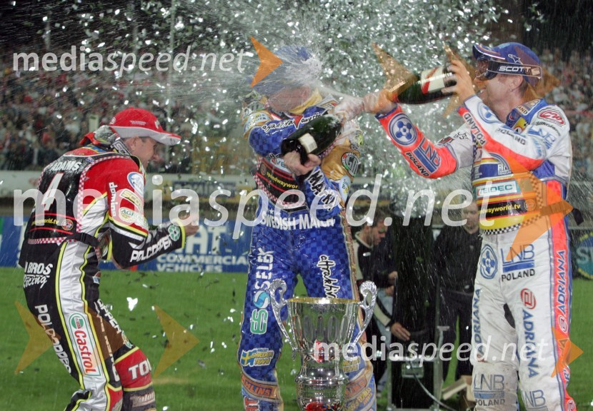 Prvi trije, od leve: Leigh Adams (Avstralija), Tony Rickardsson (Švedska) in Jason Crump (Avstralija)SPEEDWAY, VN Evrope 2005