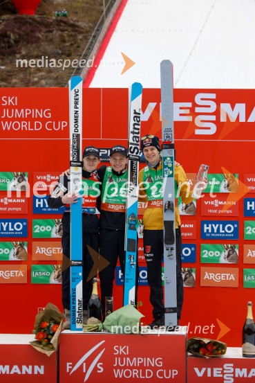  Domen Prevc, smučarski skakalec;  Anže Lanišek, smučarski skakalec;  Andreas Wellinger, smučarski skakalec (Nemčija)Domen Prevc do rekorda, Anže Lanišek do zmage, Planica 2025, nedelja