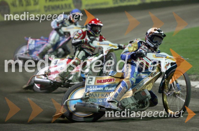 Od leve: Jason Crump in Leigh Adams (oba Avstralija) in Tony Rickardsson (Švedska)SPEEDWAY, VN Evrope 2005