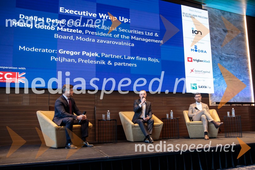  Gregor Pajek, partner, odvetniška pisarna Rojs, Peljhan, Prelesnik & partnerji;  Matej  Golob Matzele, predsednik uprave, Modra zavarovalnica;  Danijel Delač, član uprave IntercapitalČaj z razlogom: Krepitev kapitalskih trgov s pomočjo trajnostne pokojninske reforme