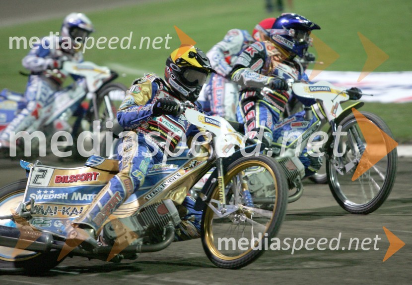 Tony Rickardsson (Švedska) - spredaj in ostali tekmovalciSPEEDWAY, VN Evrope 2005