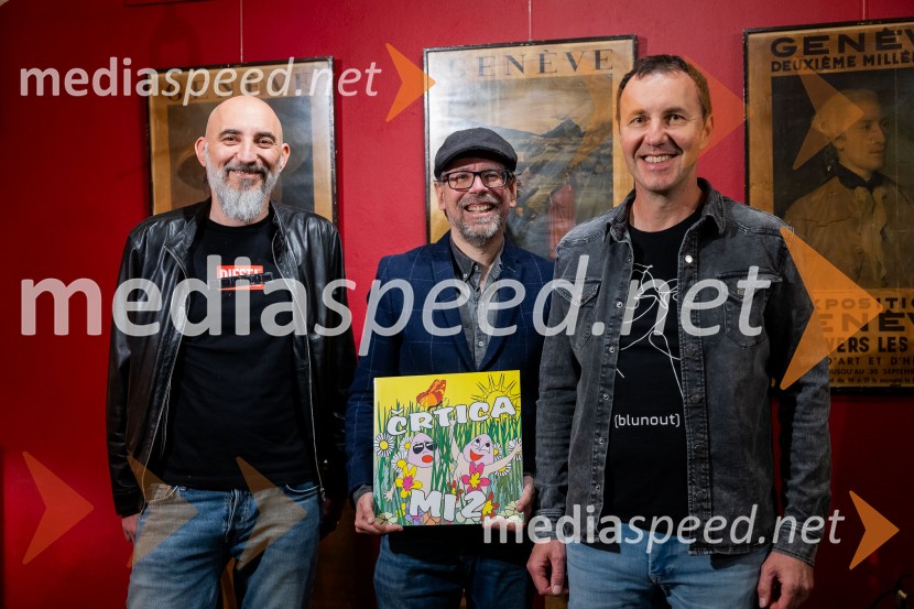  Robert Firer - Fiki, prvi član dueta Mi2;  Matej Krajnc, kantavtor, pisatelj in urednik;  Jernej Dirnbek - Dimek, skupina MI2Skupina Mi2 izdala vinilno ploščo Črtica