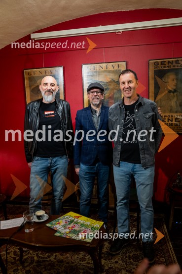  Robert Firer - Fiki, prvi član dueta Mi2;  Matej Krajnc, kantavtor, pisatelj in urednik;  Jernej Dirnbek - Dimek, skupina MI2Skupina Mi2 izdala vinilno ploščo Črtica