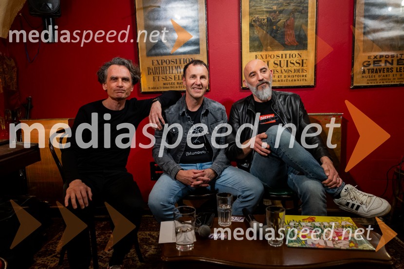  Jure Longyka, moderator;  Jernej Dirnbek - Dimek, skupina MI2;  Robert Firer - Fiki, prvi član dueta Mi2Skupina Mi2 izdala vinilno ploščo Črtica