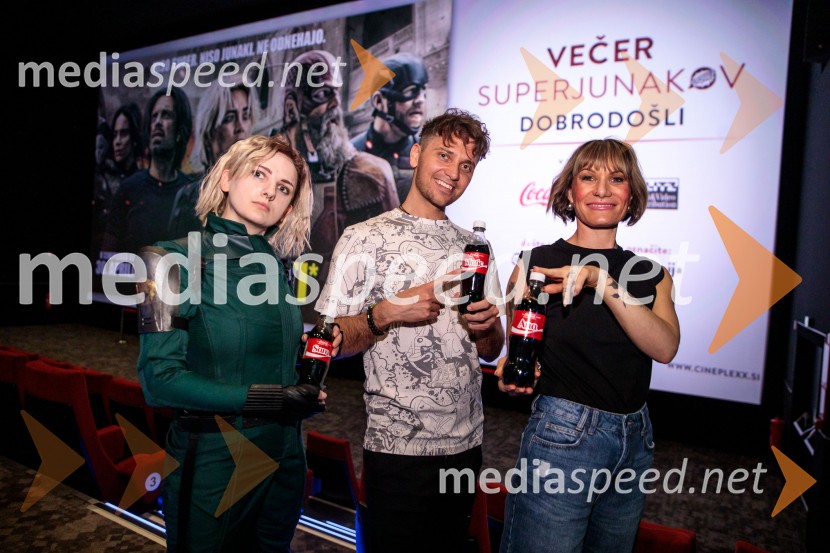  Ari , cosplay;  Matic  Gaiser, cosplayer, costumer;  Ana Raščan, voditeljica in novinarkaVečer superjunakov s filmom Thunderbolti v Cineplexx Ljubljana