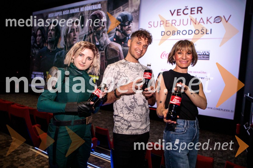  Ari , cosplay;  Matic  Gaiser, cosplayer, costumer;  Ana Raščan, voditeljica in novinarkaVečer superjunakov s filmom Thunderbolti v Cineplexx Ljubljana