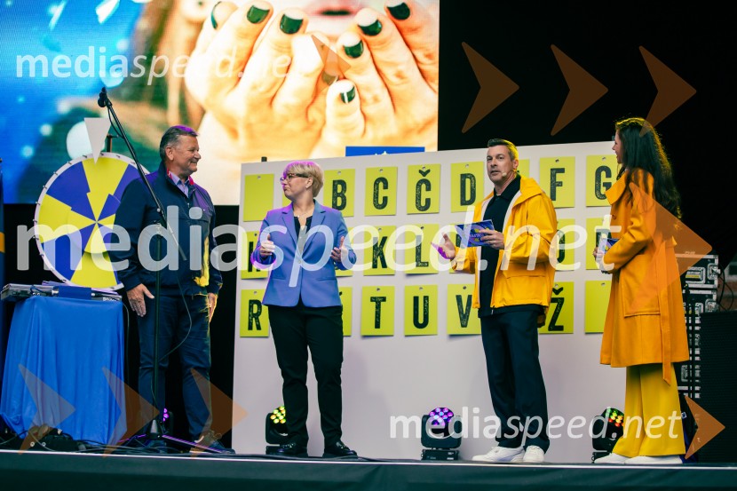 dr. Aleksander Jevšek, minister za kohezijo in regionalni razvoj; dr. Jerneja Jug Jerše, vodja Predstavništva Evropske komisije v Sloveniji;  Klemen Bučan, radijski voditelj, stand-up komik, DJ;  Nataša Naneva, manekenkaDan Evrope 2025