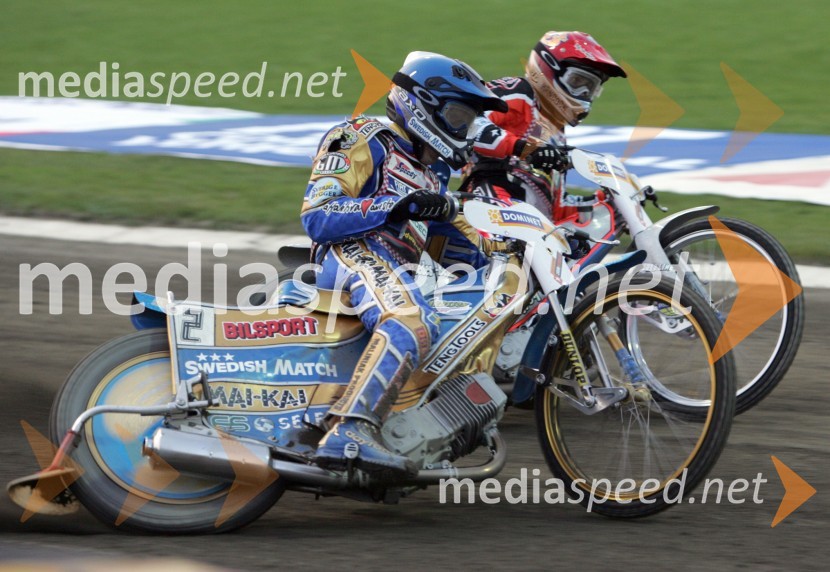 Tony Rickardsson (Švedska) - spredaj in Greg Hancock (ZDA)SPEEDWAY, VN Evrope 2005